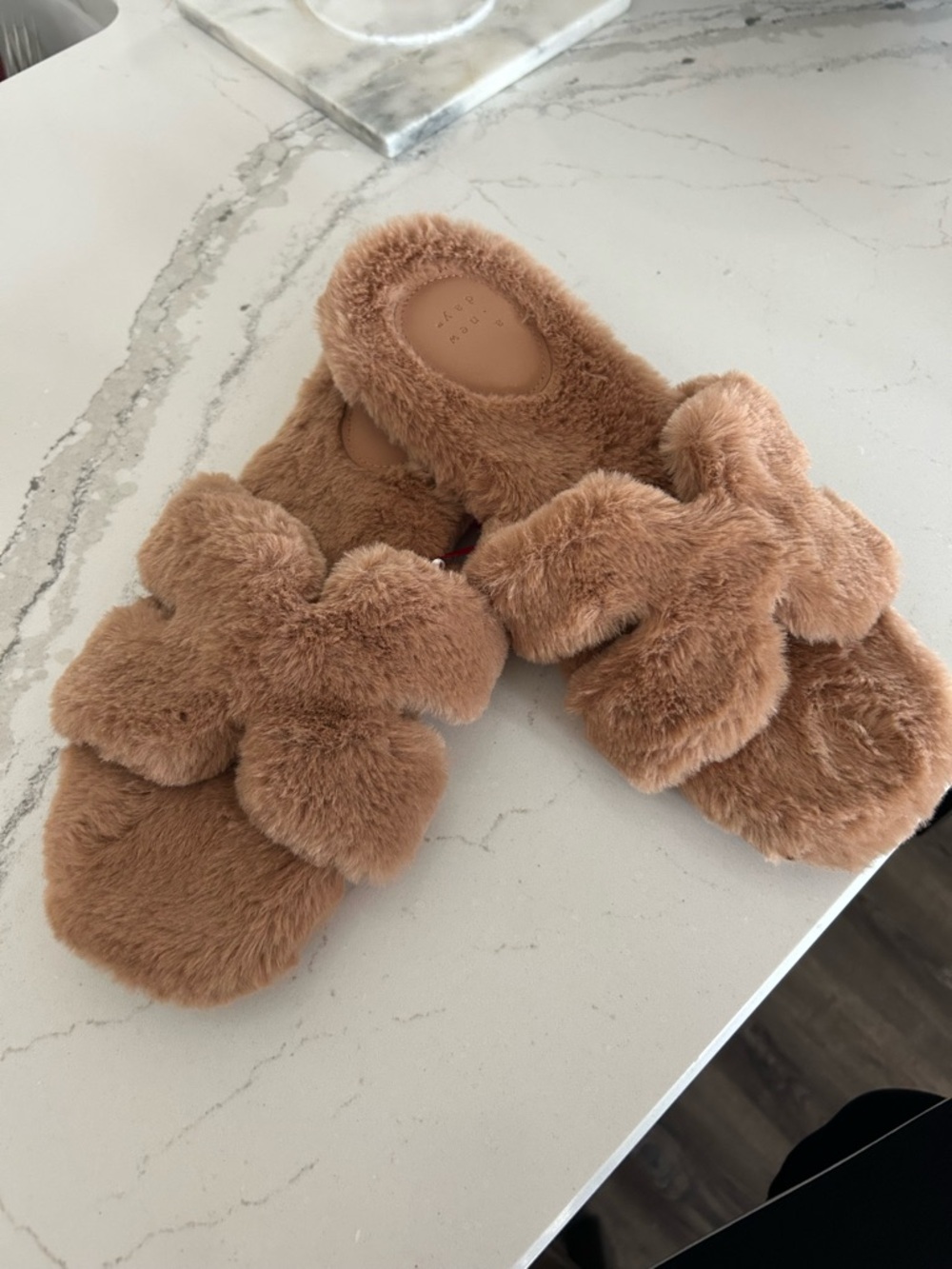 a new day Plush Cross-Strap Slide Slippers - Camel